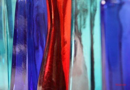 Colored Glass - macro, glass, red, blue, photography, color, bottles, teal