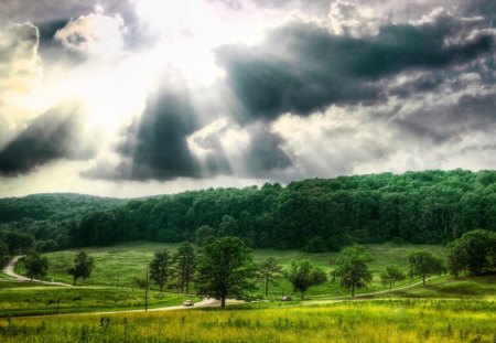 Sunny Clouds - clouds, green, sky