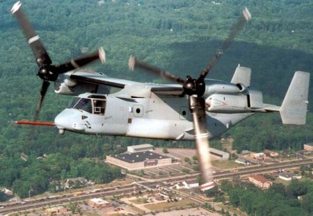 V-22 osprey - tilt rotor, over forest, maryland