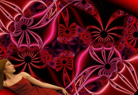 Lady in red - red, lady, abstract