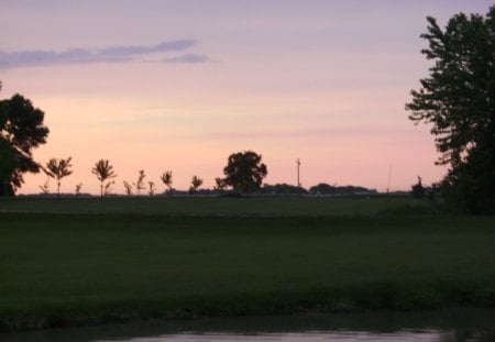 sunset in minnosota - camping, hot night, trees, sunset, lake, grass