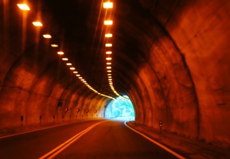 Moonlight Mountain Tunnel~Taiwan - road, lamp, light, car