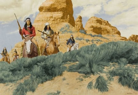 Apache riders - art, apache riders, native, american, wallpaper