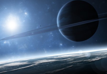 Beautiful View - space, planets, blue, beautiful, view, stars