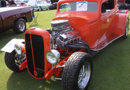 1934 Chevrolet coupe - tires, headlights, photography, chrome, orange, chevrolet, nickel, black, silver, engine