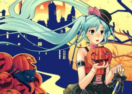 trick or treat - hatsune miku, pumpkin, vocaloid, anime, manga