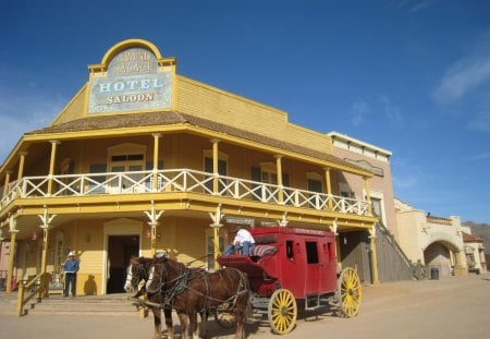 Stagecoach - stagecoach, hotel, old west, stage