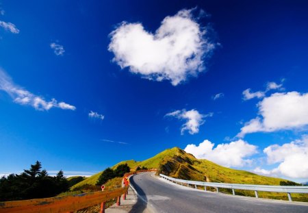 Road - road, clouds, trees, sky