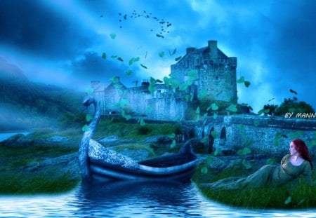 Waiting For You - waiting, fantasy, blue, boat