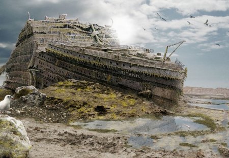 old boat aground on the coast