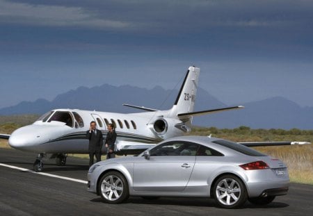 audi car with aircraft on the ramp - aircraft, audi, ramp, car