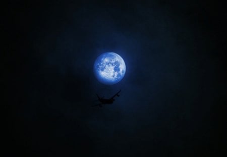 Blue Moon - moon, plane, night, blue