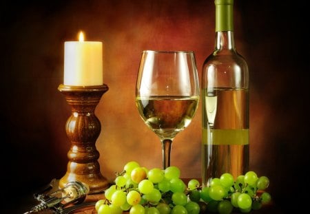 Wine - beauty, candle, glass, glasses, photography, candles, light, lovely, wine, still life, pretty, romantic, beautiful, romance, grapes