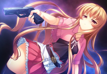 Mina Ogi - anime, anime girl, mina ogi, gun, red, sinclient, pink