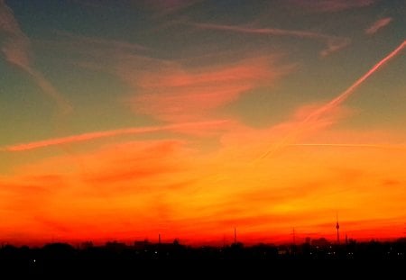 early morning sky Berlin - sky, sunset, berlin, red