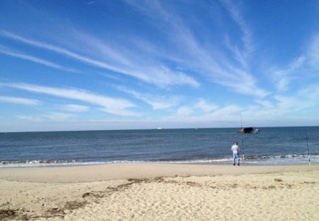 Cape May in October - fishing in the morning, blue sky, peaceful, water