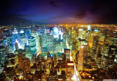 New York - york, city night, lights, dark, new