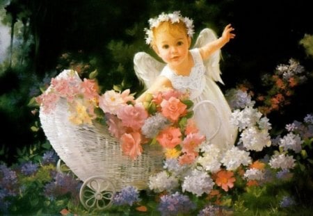 LITTLE ANGEL - heaven, flowers, angel, little girl