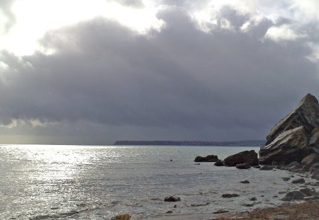 Storm clouds over Brixham - clouds, nature, beaches, sea, ocean, rocks, sky