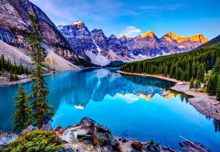 Moraine Lake - beauty, moraine lake, sky, peaceful, water, colorful, mountains, blue lake, wonderful, amazing, view, reflection, clouds, river, color, outdoor, lake, landscape, mountain, lovely, nature, woods, forest, beautiful, canada, splendor, fantastic