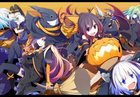 halloween(anime) - vamp, halloween, anime, pumpkins