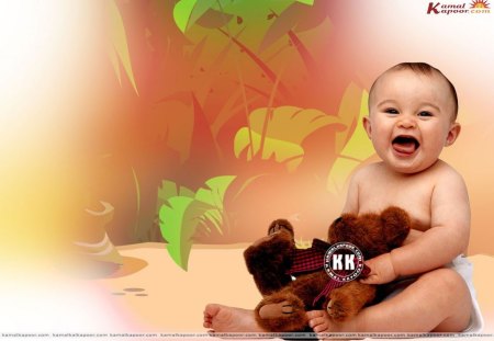 'Baby Smile of Happiness' - pretty, people, creative pre-made, backgrounds, weird things people wear, baby boy, lovely, cool, photomanipulation, bear, smile, cute, love four seasons