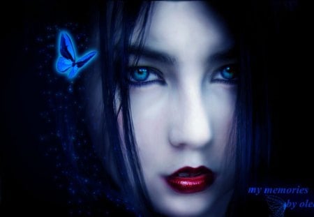 My Memories - women, girls, lips, female, eyes, hair, fantasy, gothic, face, pretty, cool, cute, girl, lovely, red, blue, sweet, colors, memories, gothic blue eyes girl