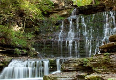 Machine Falls, Tennessee - falls, trees, daylight, tennessee, day, water, waterfalls, nature, forest, flowing, leaves, rock, grass, land