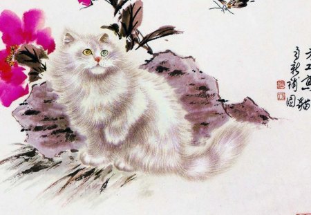 By Zhang Guang - flower, kitten, cat, zhang guang, art