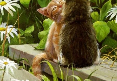 Levine Victoria. Kiss - levine victoria, art, kiss, cat, animal, kitten, flower