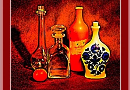 COLORED BOTTLES - jaune, rouge, bouteilles, quatre