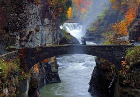 Bridge of Sighs - stone, beauty, mountain, couple, river, rock, waterfall, bridge