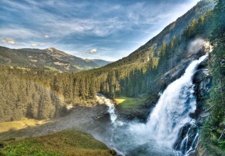 *** Waterfall And Mountains *** - wodospad, gory, natura, drzewa