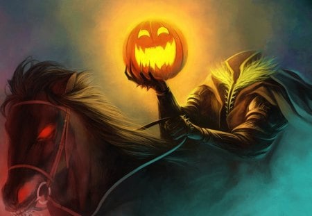 Halloween - halloween, horse, pumpkin, man, headless, cg, festival