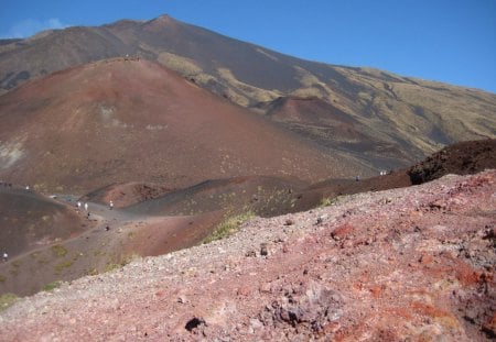 Walking on the Etna Sicily - blue, sicily, path, lava, nature, vulcano, mountains, italy, sky, rocks