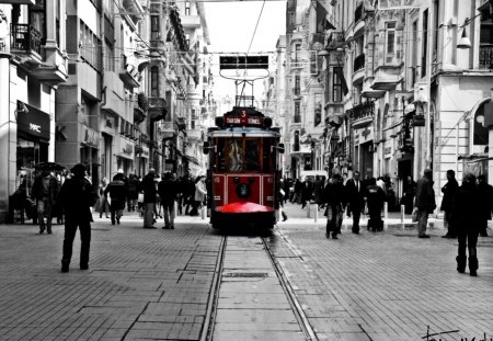 Nostalgic Tramvay - monochrome, turkey, istanbul, taksim