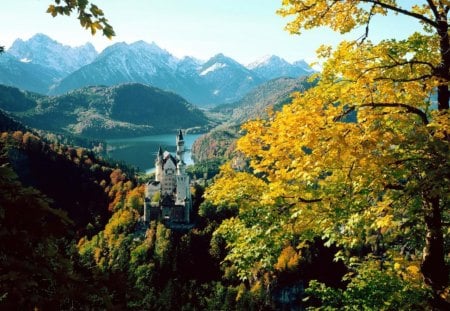 cute castle in the mountains of colors - cute, colors, mountains, castle