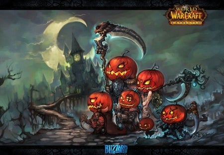 Warcraft Halloween Special - moon, pumpkin, winter, fantasy, pumpkins, halloween, dark, castle, trick or treat, spooky