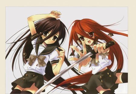 both forms of shana - red, hair, anime, shana, black, cute