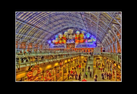 St Pancras Train Station - train, colour, transport, london, hdr, st pancras train station