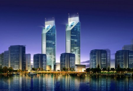 'Grandly of Skyscrapers' - attractions in dreams, sky, building, travels, couple, photography, 6 stars hotels, creative pre-made, skyscrapers, luxury, most downloaded, tourists, blue, architecture, grandly, rivers