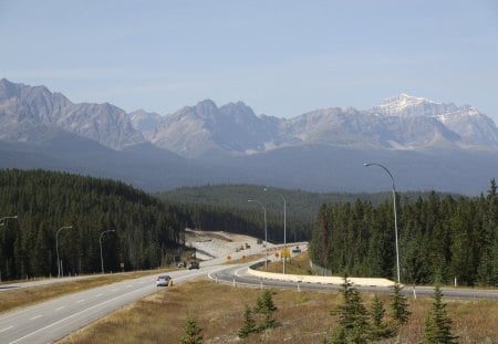 Mountains view 67 - white, trees, grey, snow, photography, roads, green, mountains