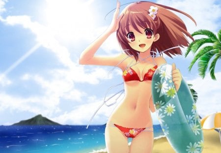 Fun at the Beach - beach, girl, anime, sand, sea, manga