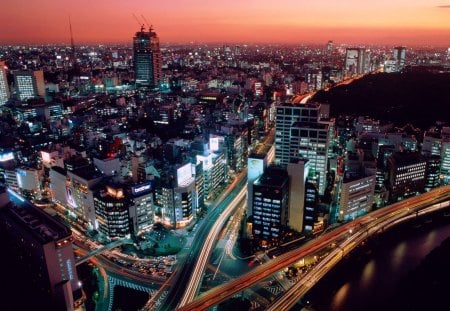 tokyo at dusk - city, tokyo, dusk, japan