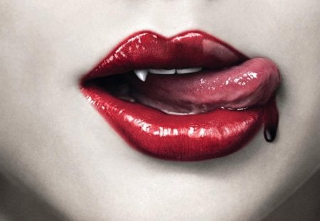 True Blood - vampire, blood, true, lips, red, fangs, tongue, series