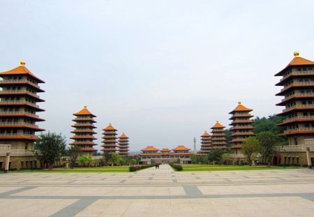 Pagoda - lawn, scenery, pagoda, tree