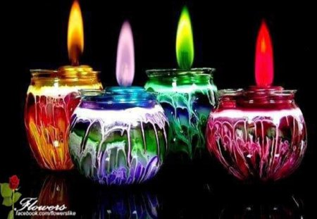 Colorful Candles For Your Enjoyment - rainbow, glass, candles, colorful, ronance, enjoy, flame, abstract, reflection, photo