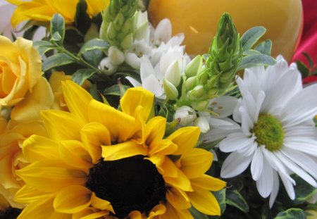 Bouquet of flowers - flowers, white, yellow, green, photography, daisy, rose