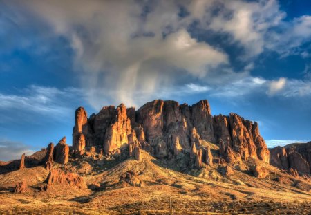 gorgeous desert mountain - clouds, desert, cliff, mountain, rocks