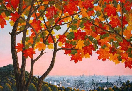 Olga Kvasha. Autumn in my city - painting, olga kvasha, view, art, autumn